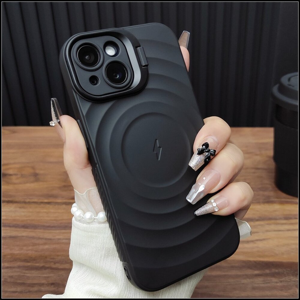 Black Wave Texture Magnetic Case with Camera Kickstand